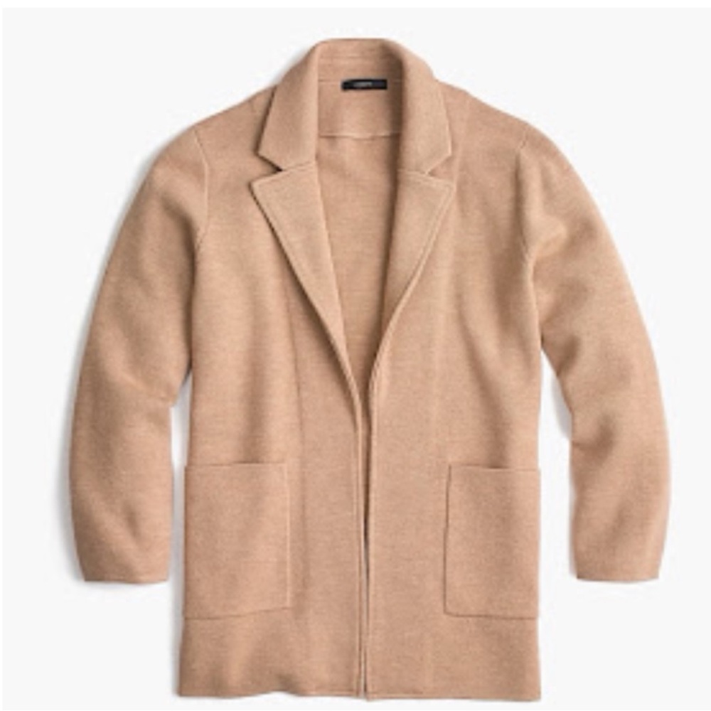 J.Crew Open-Front Sweater-Blazer 100% Merino Wool Tan Size Medium - Picture 2 of 9